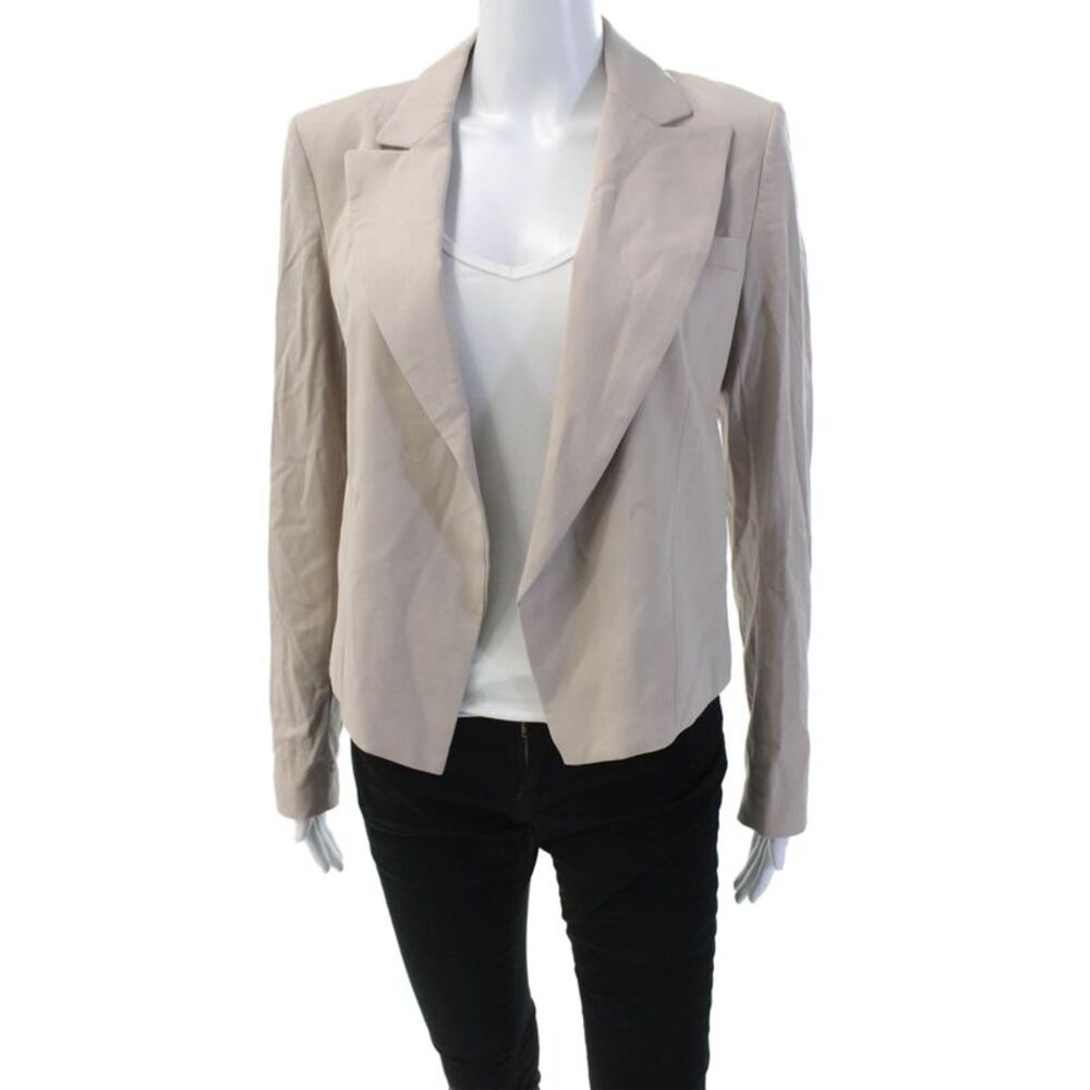 Theory Womens Textured Long Sleeve Lined Collared Blazer Nude Size 04